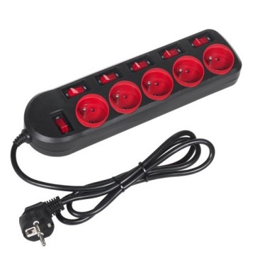 Maclean MCE204 power extension 1.5 m 5 AC outlet(s) Indoor Black  Red