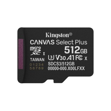 Kingston Technology 512GB micSDXC Canvas Select Plus Gen3 150R A1 Single Pack w/o ADP