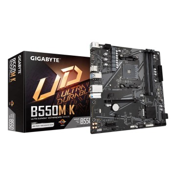 GIGABYTE B550M K Motherboard - AMD Ryzen 5000 CPUs  up to 4733MHz DDR4  1xPCIe 4.0 + 1xPCIe 3.0 M.2  1GbE LAN  USB 3.2 Gen 1