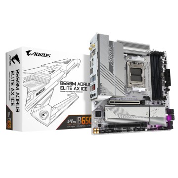 GIGABYTE B650M AORUS ELITE AX ICE Motherboard - AMD Ryzen 9000 Series CPUs  12+2+2 Phases VRM  up to 8000MHz DDR5 (OC)  1xPCIe 5