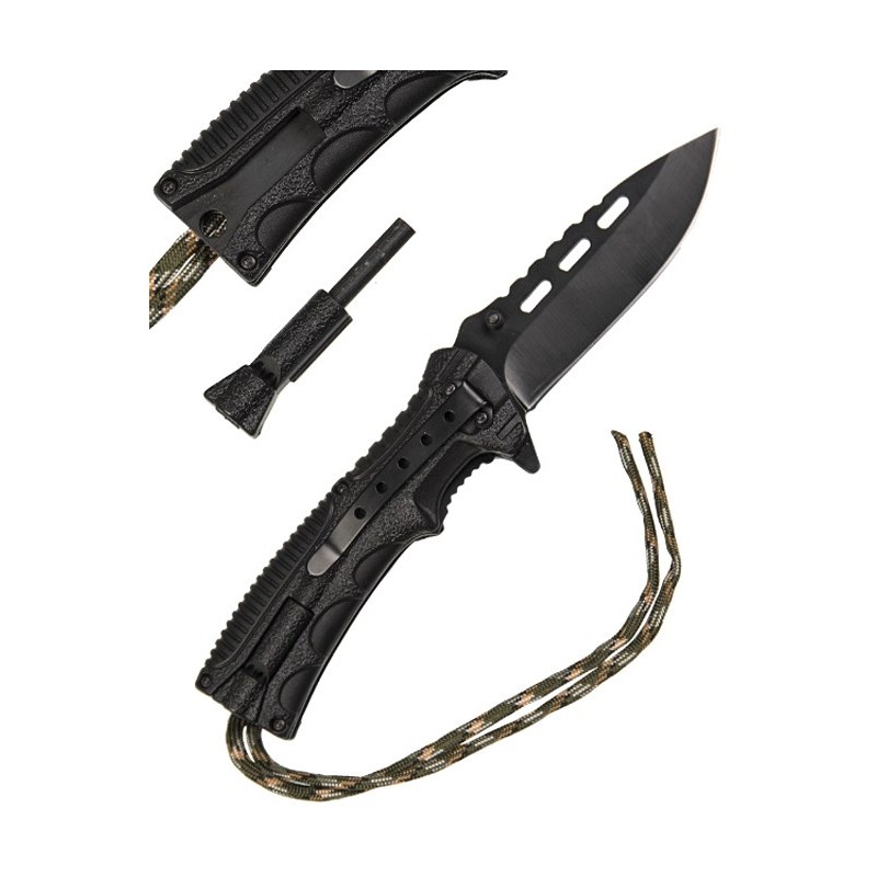 Mil-Tec Paracord folding knife with flintlock - Camo Mil-Tec Paracord folding knife with flintlock - Camo
