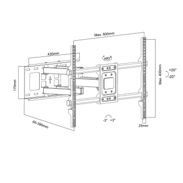 Maclean TV Mount  max VESA 600x400  32-85   60kg  horizontal and vertical angle adjustment  profile 65-390mm  black  MC-789