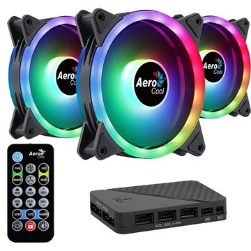 Aerocool DUO12PRO Kit 3xFan 12cm ARGB LED Dual Ring Antivibration 6 Pins Black