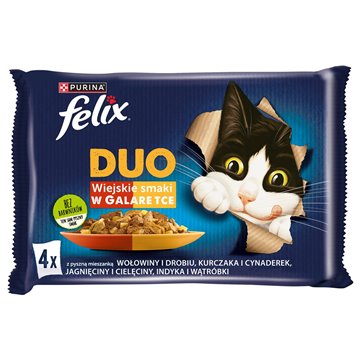 Felix Fantastic Duo meat - beef and poultry  chicken and kidney  lamb and veal  turkey and liver - 4 x 85g