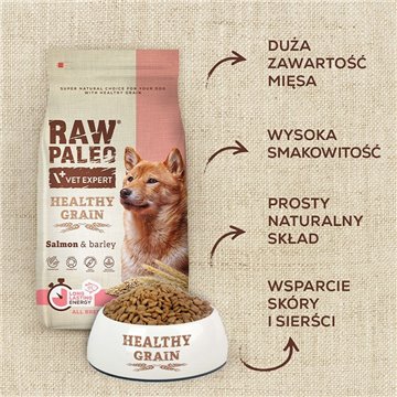 VET EXPERT Raw Paleo Healthy Grain Adult Salmon and Barley - dry dog ??food - 10 kg