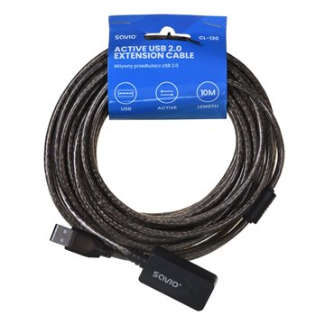 SAVIO CL-130 USB active port extension 10m USB 2.0-A male USB 2.0-A female Black