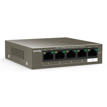 Tenda TEF1105-4-63W network switch Unmanaged Fast Ethernet (10/100) Power over Ethernet (PoE) Desktop/Wall-Mounting Grey