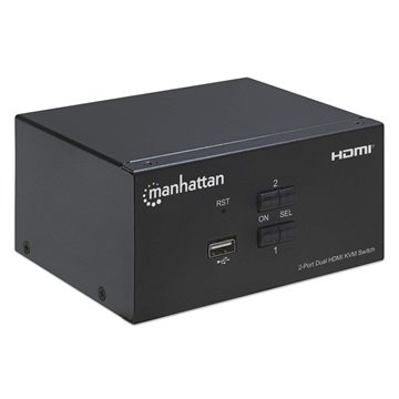 Manhattan HDMI KVM Switch 2-Port  4K@30Hz  USB-A/3.5mm Audio/Mic Connections  Cables included  Audio Support  Control 2x compute