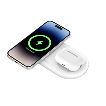 Belkin WIZ021VFWH - 2-in-1 wireless charging pad with Qi2 technology 15 W  white