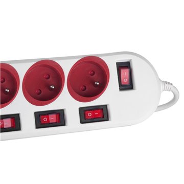 Maclean power strip  5 socket extension cable  with switches  250VAC/10A  1.5m  MCE204 R/W