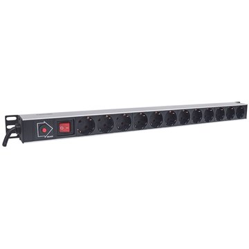 Intellinet Vertical Rackmount 12-Way Power Strip - German Type  With On/Off Switch and Overload Protection  1.6m Power Cord