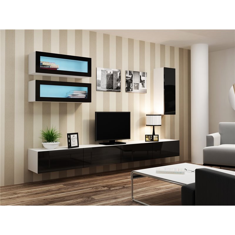Cama Living room cabinet set VIGO 11 white/black gloss Cama Living room cabinet set VIGO 11 white/black gloss