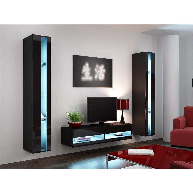 Cama Living room cabinet set VIGO NEW 12 black/black gloss Cama Living room cabinet set VIGO NEW 12 black/black gloss