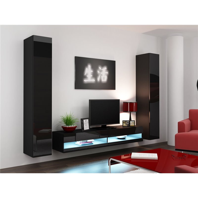 Cama Living room cabinet set VIGO NEW 4 black/black gloss Cama Living room cabinet set VIGO NEW 4 black/black gloss