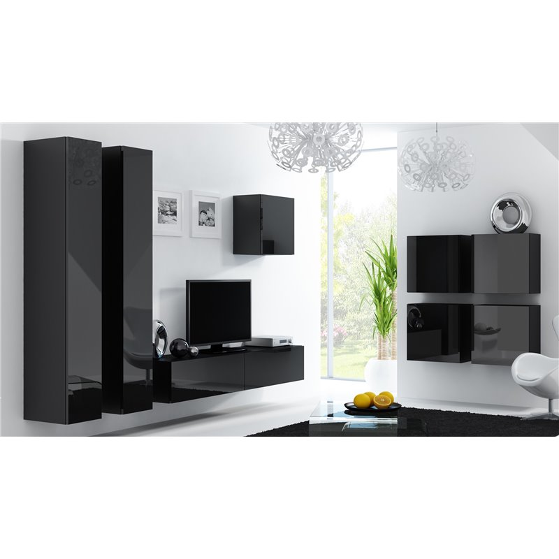 Cama Living room cabinet set VIGO 24 black/black gloss Cama Living room cabinet set VIGO 24 black/black gloss