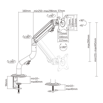 Gembird MA-DA1-02 Adjustable desk display mounting arm (tilting)  17”-32”  up to 8 kg
