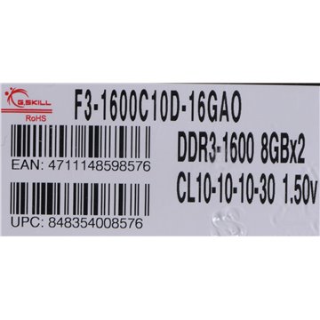 G.Skill 16GB PC3-12800 Kit memory module 2 x 8 GB DDR3 1600 MHz