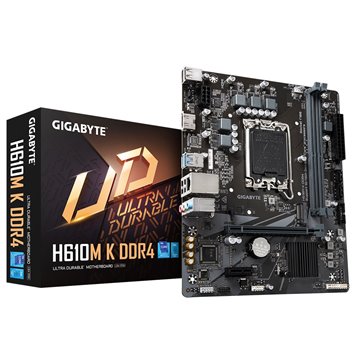GIGABYTE H610M K DDR4 Motherboard - Supports Intel Core 14th Gen CPUs  up to 3200MHz DDR4  1xPCIe 3.0 M.2  GbE LAN  USB 3.2 Gen 