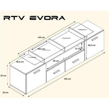 Cama TV stand EVORA 200 plum tree/black gloss