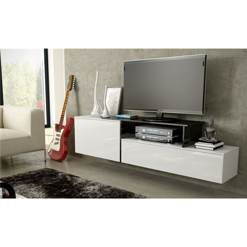 Cama TV cabinet SIGMA 3 180 white/white gloss + black Cama TV cabinet SIGMA 3 180 white/white gloss + black