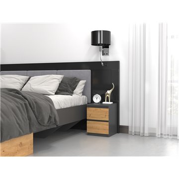 Topeshop M2 ANTRACYT/ARTISAN nightstand/bedside table 2 drawer(s) Anthracite  Oak  Wood