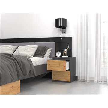Topeshop W2 ANTRACYT/ARTISAN nightstand/bedside table 2 drawer(s) Anthracite  Oak
