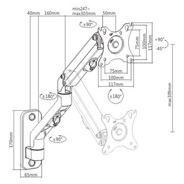 Gembird MA-WA1-02 Adjustable wall display mounting arm  17”-27”  up to 7 kg