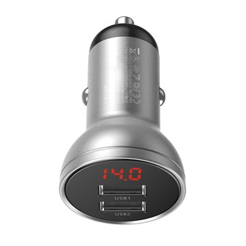Baseus car charger with display  2x USB  4.8A  24W (silver)