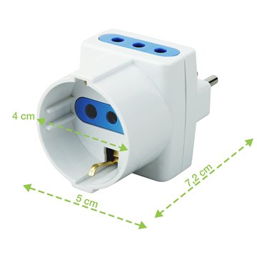 Adattatore Triplo Schuko Spina 2P+T Prese 2P+T 10A