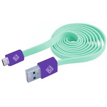 Cavo Flat USB AM a Micro USB M 1m Verde Acqua / Viola