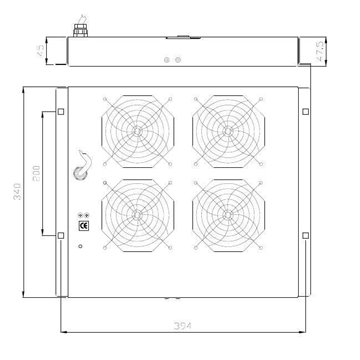Gruppo di 4 Ventole a Soffitto Senza Termostato per Rack 19" Nero