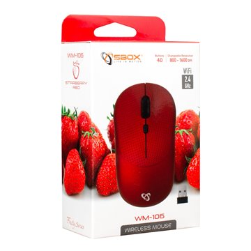 Mouse Ottico Wireless 1600 Dpi Rosso, WM-106R Strawberry