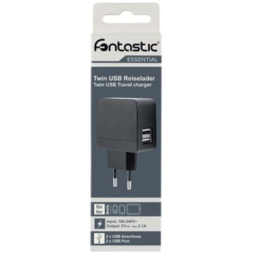  Caricatore 2 USB 2,1A Compatto Spina Europea 2 pin Nero