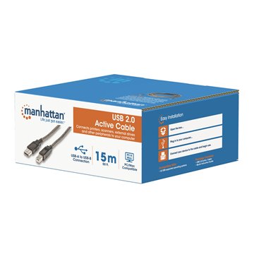 Cavo Prolunga Attivo USB 2.0 Hi-Speed A M / B M 15m Nero