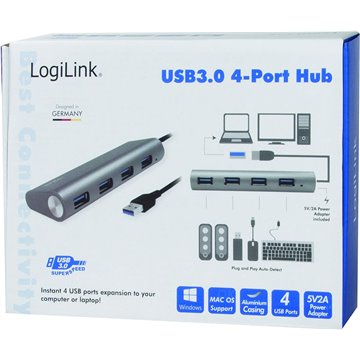 Hub USB 3.2 SuperSpeed 4 porte Alluminio Silver