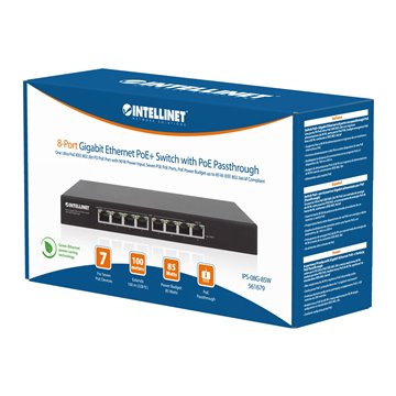  Switch PoE+ Gigabit Ethernet a 8 porte con passthrough PoE