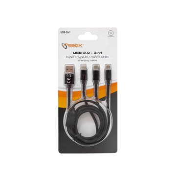 Multi Cavo di Ricarica da USB tipo A a USB-C™ MicroUSB e 8-pin 1m Nero