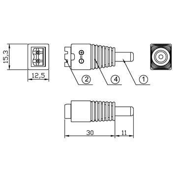 Adattatore Plug DC 2.5x5.5 mm Maschio Terminal Block 2 pin