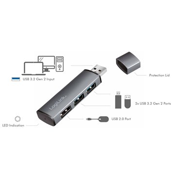 Hub USB 3.2 Gen2 3 Porte tipo A compatto 