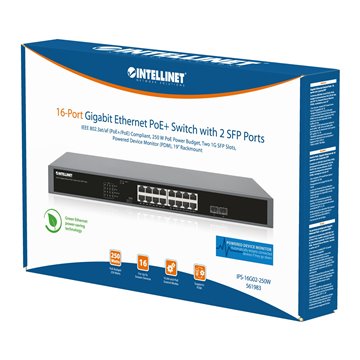 Gigabit Ethernet Switch PoE+ 16 porte con 2 porte SFP