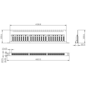 Pannello Patch STP 24 Posti RJ45 19" 0.5U Cat.6A Nero