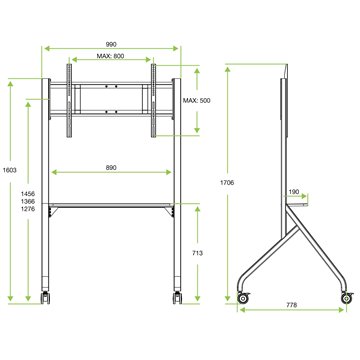 Supporto Mobile da Pavimento Multifunzione per TV LCD/LED/Plasma 55-86" Bianco