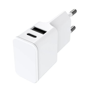 Caricatore Alimentatore USB-C™ e USB-A da Muro per Smartphone e Tablet Bianco
