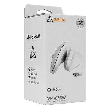 Mouse Verticale Ottico Ergonomico Wireless Bianco, VM-838W-W