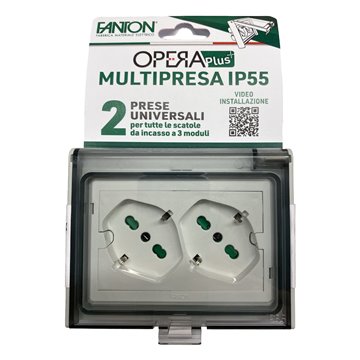 Multipresa Universale IP55 da Incasso con Doppia Presa Bipasso Italiana Schuko Precablata