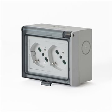 Multipresa Universale IP55 con Doppia Presa Bipasso Italiana Schuko con Scatola da Parete 3 Moduli