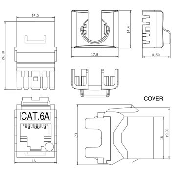 Kit 24 Frutti Cat.6A UTP 180° Keystone con Pinza Crimpatrice