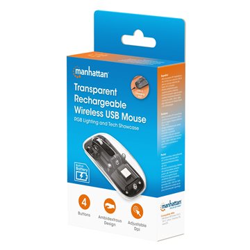 Mouse Ottico Wireless 1600 Dpi con Micro Ricevitore USB Bianco Trasparente