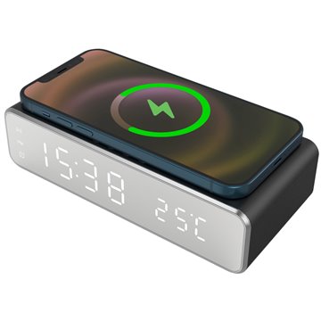 SVEGLIA NERA RICARICA WIRELESS X SM ARTPHONE E EARBUDS(DOTATI DI RICAR