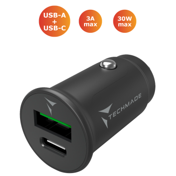 CARICA BATTERIA RAPIDO AUTO 30WATT TYPE-C + USB-A